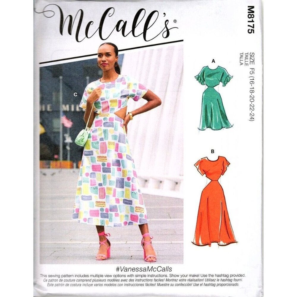 McCall's M8175 Misses 16 to 24 Cut Out Dress Uncut Sewing Pattern New